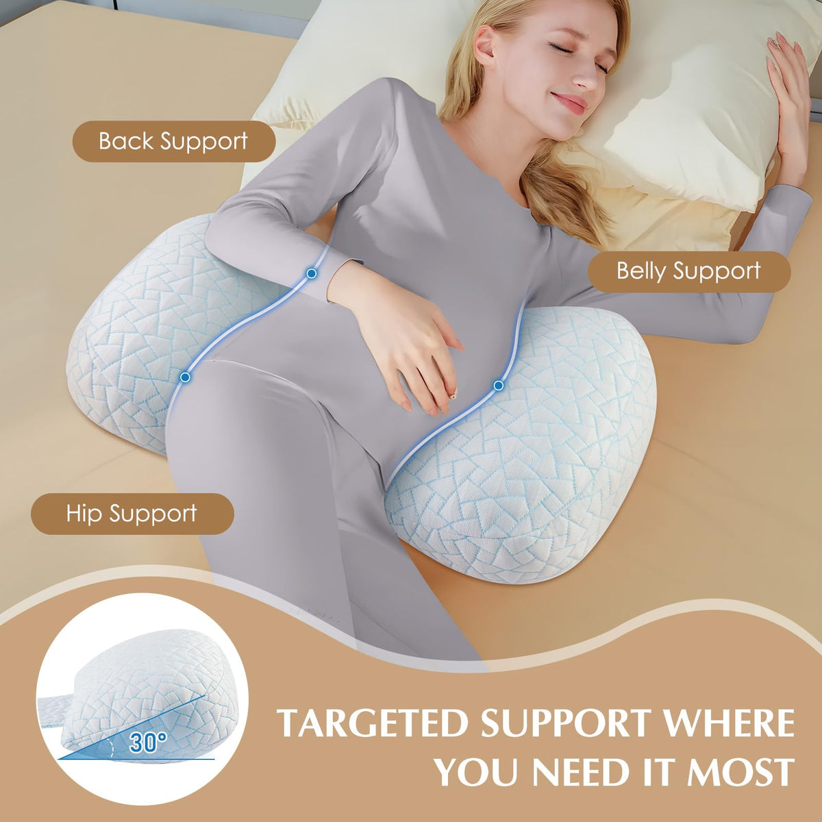 Memory Foam Pregnancy Pillow for Sleeping, Cooling Maternity Pillow