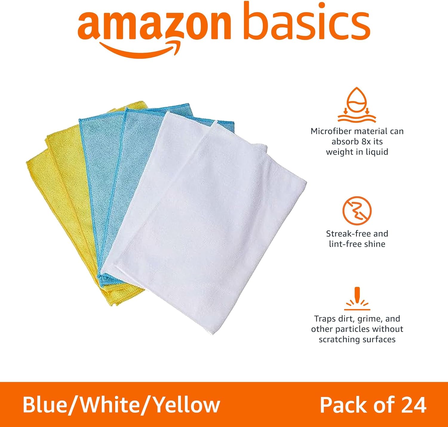 Microfiber Cleaning Cloths, Ultra Absorbent, Lint Free, Streak Free, Non-Abrasive, Reusable and Washable, 16" x 12"