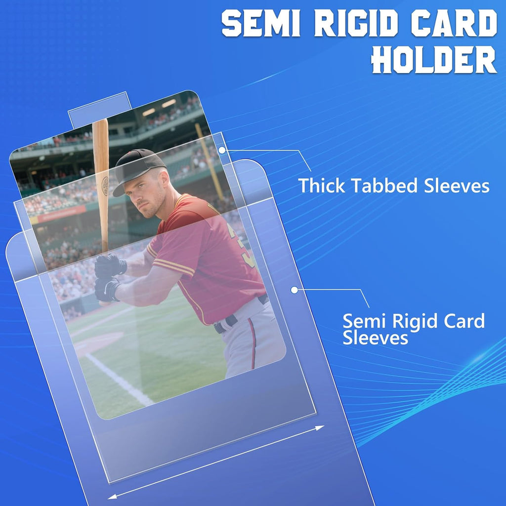 100Pcs Set Card Sleeves -50 Semi Rigid Card Holder & 50 Tabbed Sleeves, Perfect Fit Sleeves Trading Card Shipping