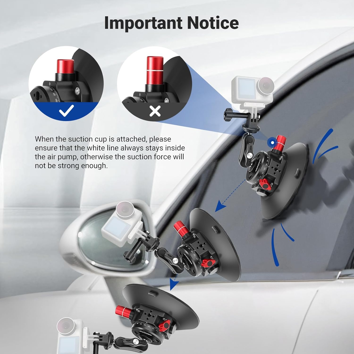 6"/15.2cm Camera Suction Cup Mount with Ball Head Magic Arm, Metal Suction Cup Mount on Car Windshield Dash for