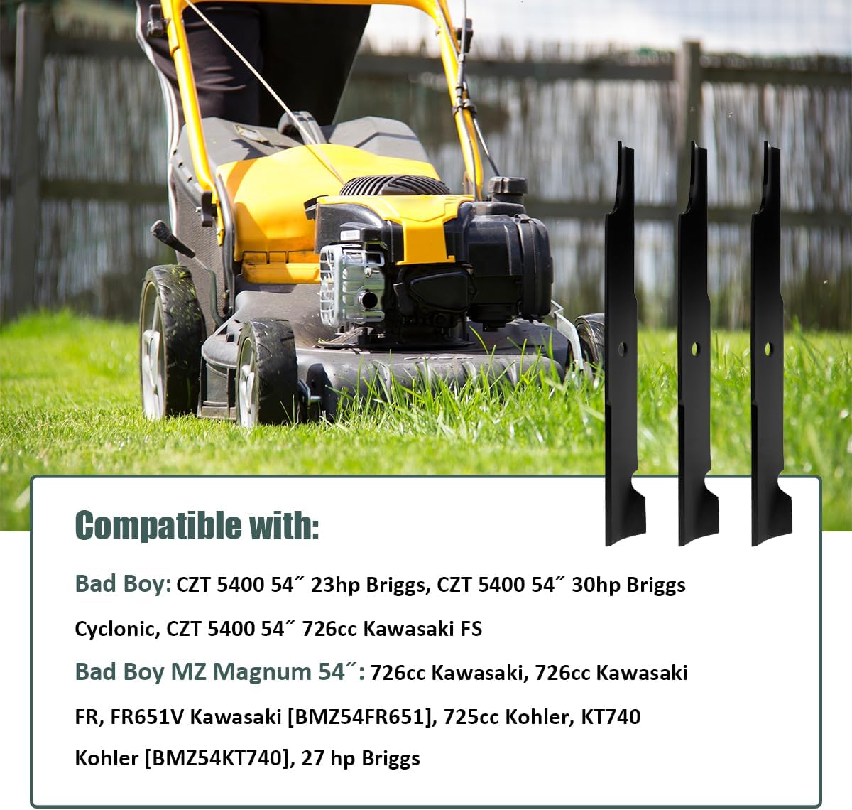 Replacement Lawn Mower High Lift Blades for 038-0005-00 - Compatible with Bad Boy 54" MZ Magnum Model Series Rotary