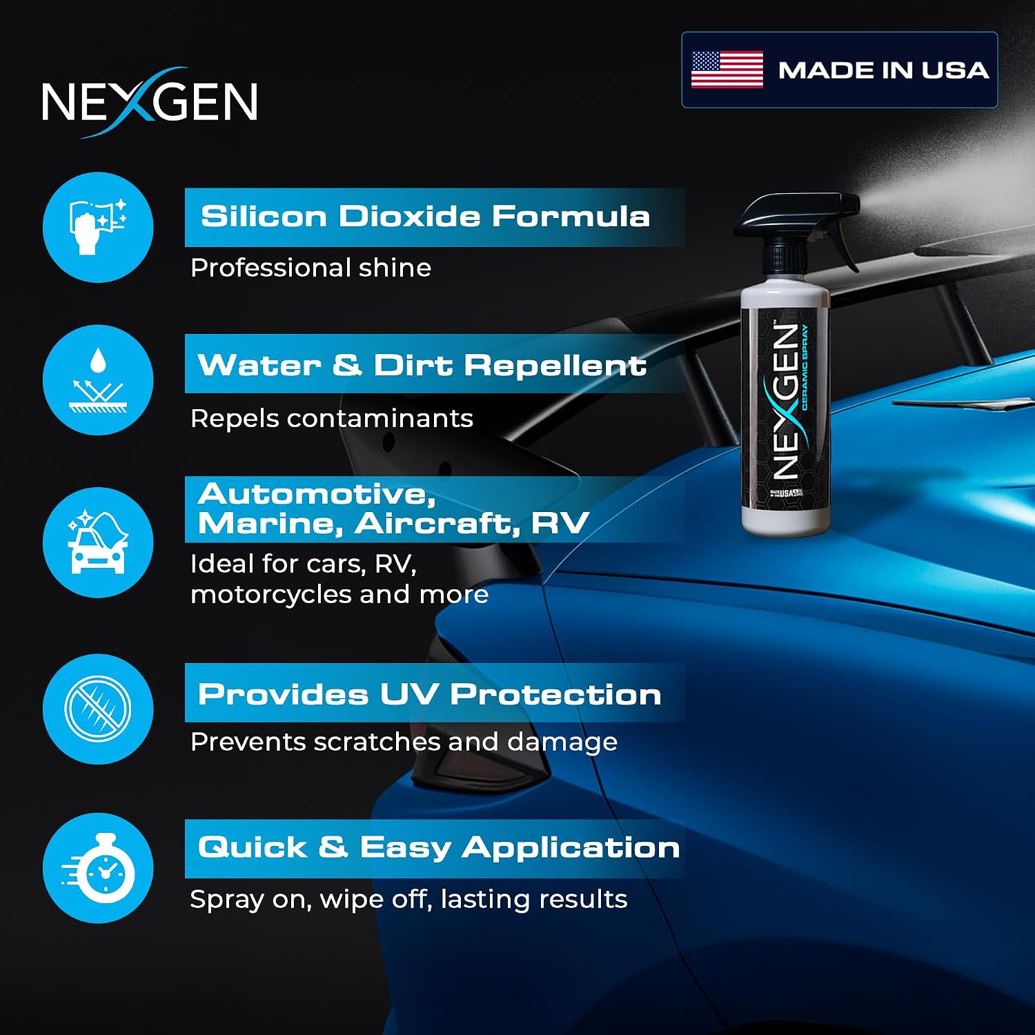 Ceramic Spray Silicon Dioxide, Easy to Apply Ceramic Coating Spray for Cars, 16 oz | Professional-Grade Protective