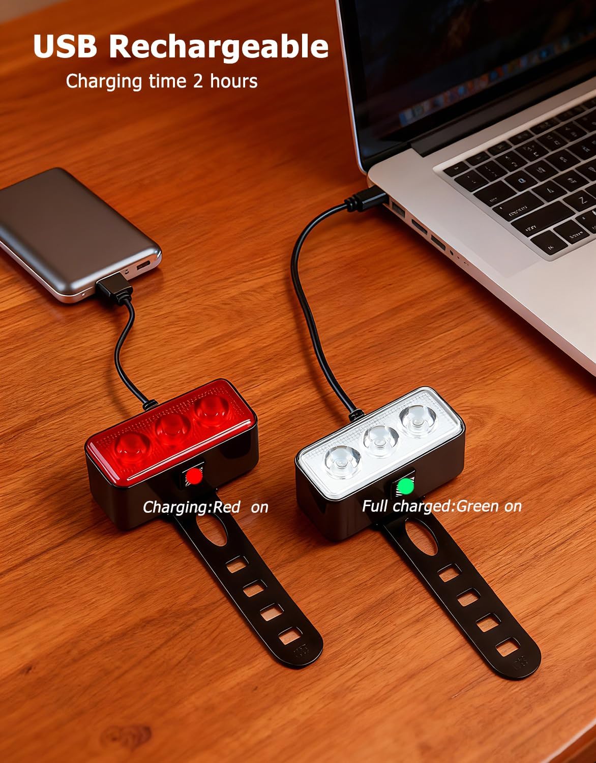 Bike Light Kit, LED Bicycle Light Set - 2 Bike Headlights & 2 Taillights, IPX4 Waterproof Rechargeable Bike Lights, 5