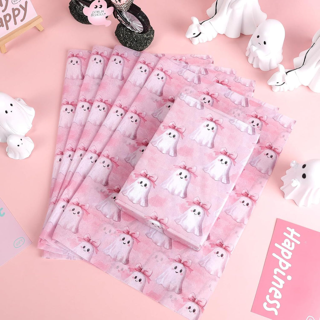 100 Sheets Boho Ghost Tissue Paper, 20x14'' Halloween Ghosts Wrapping Paper