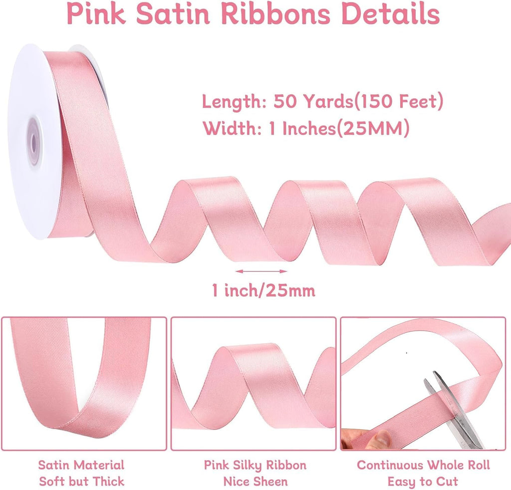 Pink Satin Ribbon 1 Inch x 50 Yards Pink Bow