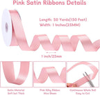 Pink Satin Ribbon 1 Inch x 50 Yards Pink Bow