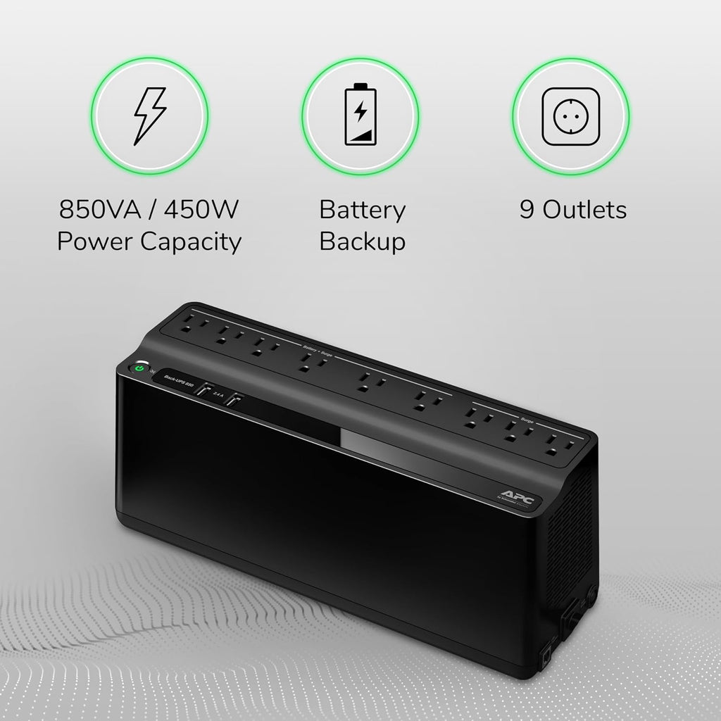UPS 850VA/450W UPS Battery Backup & Surge Protector for PC, Router, NAS | Back-UPS UPS battery backup for home office