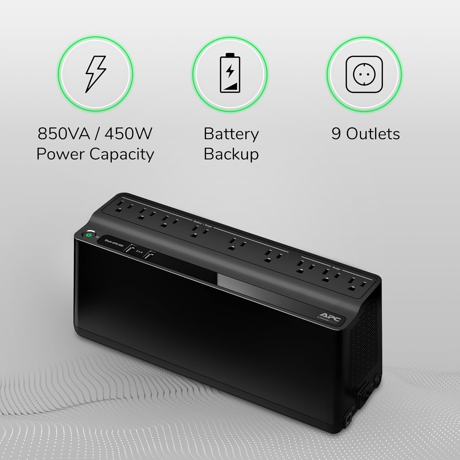 UPS 850VA/450W UPS Battery Backup & Surge Protector for PC, Router, NAS | Back-UPS UPS battery backup for home office