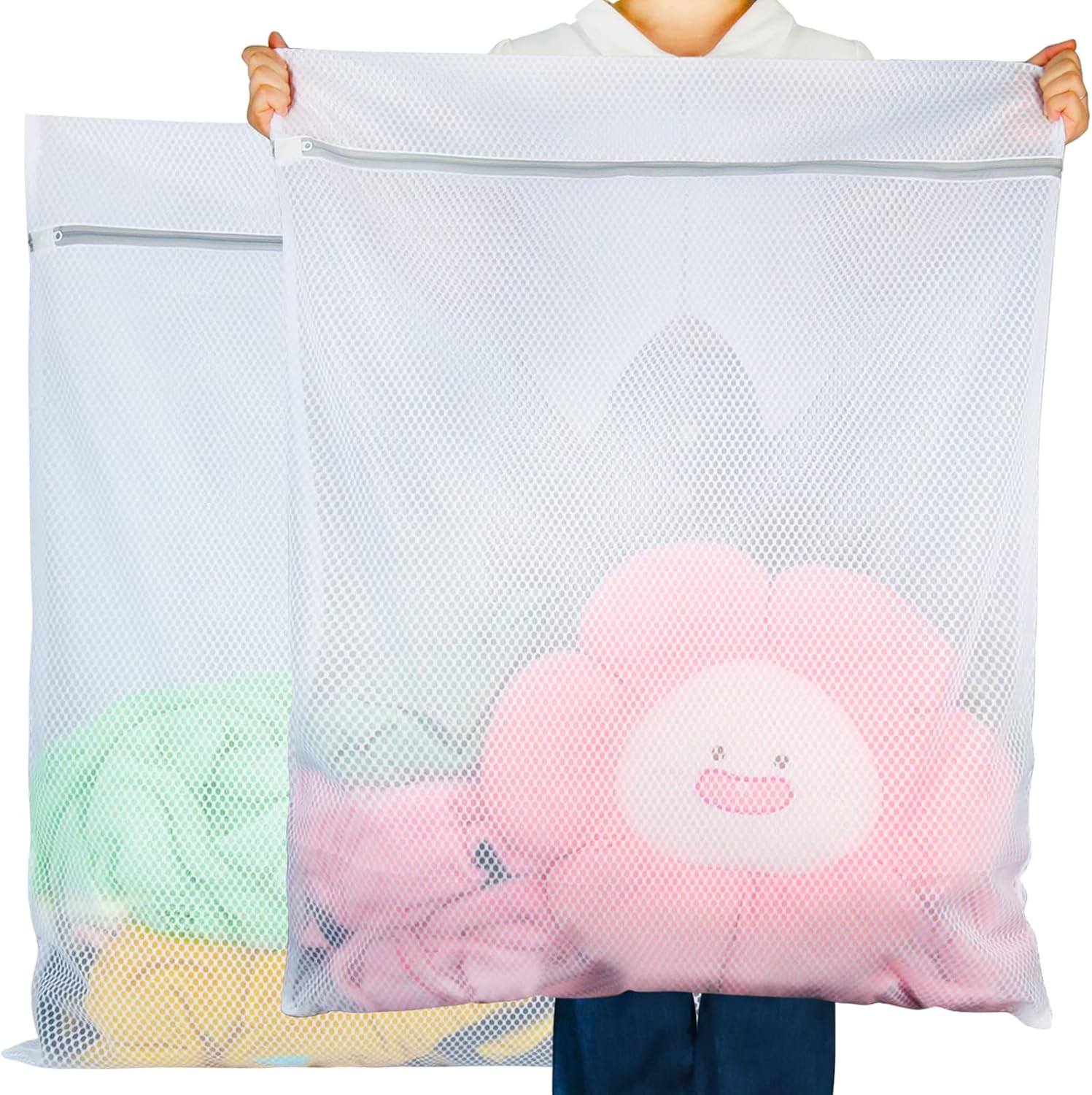 Extra Large Mesh Laundry Bag, 2 Pack XXL Oversize Honeycomb Mesh Wash Bags for Washing Machine, Coats, Stuffed Toys