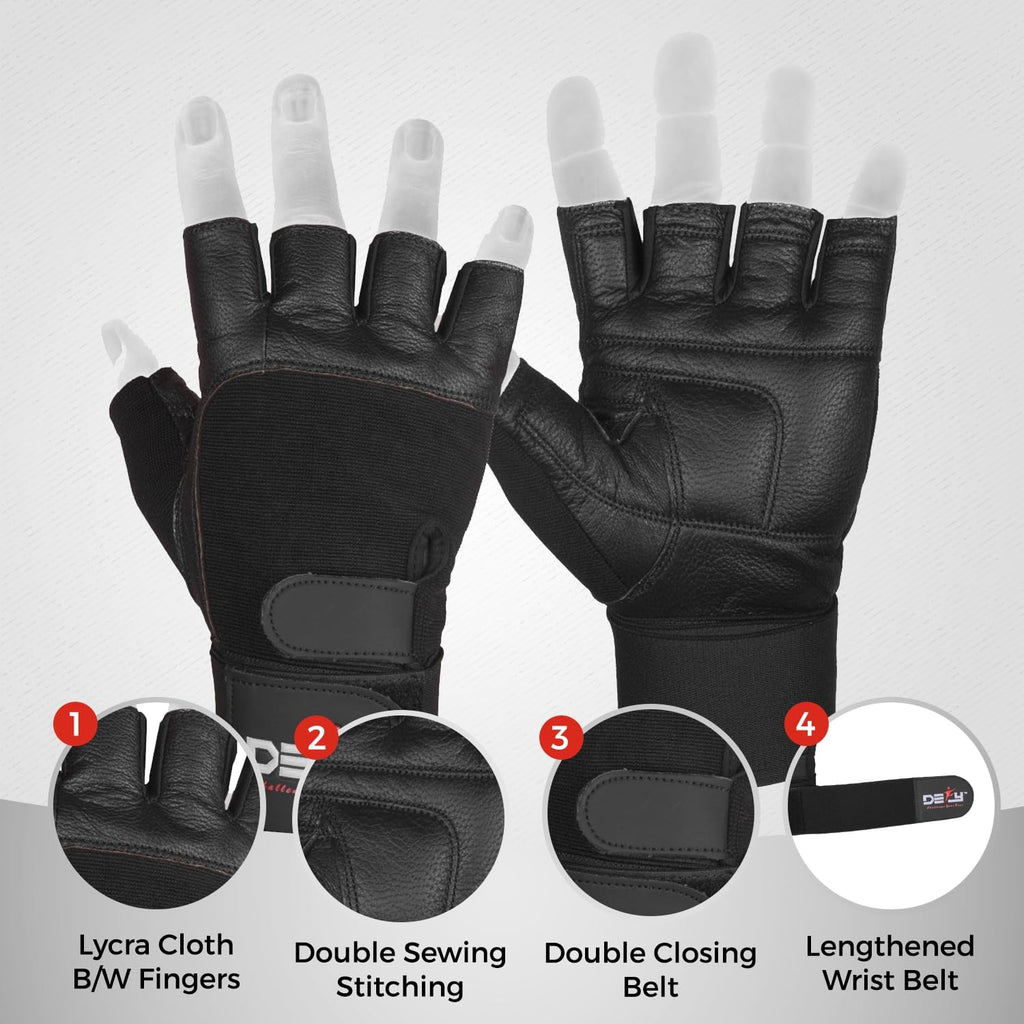 DEFY Padded Weight Lifting Gloves with 13" Long Wrist Wrap Genuine Leather Gym Gloves for Power Lifting, Cross