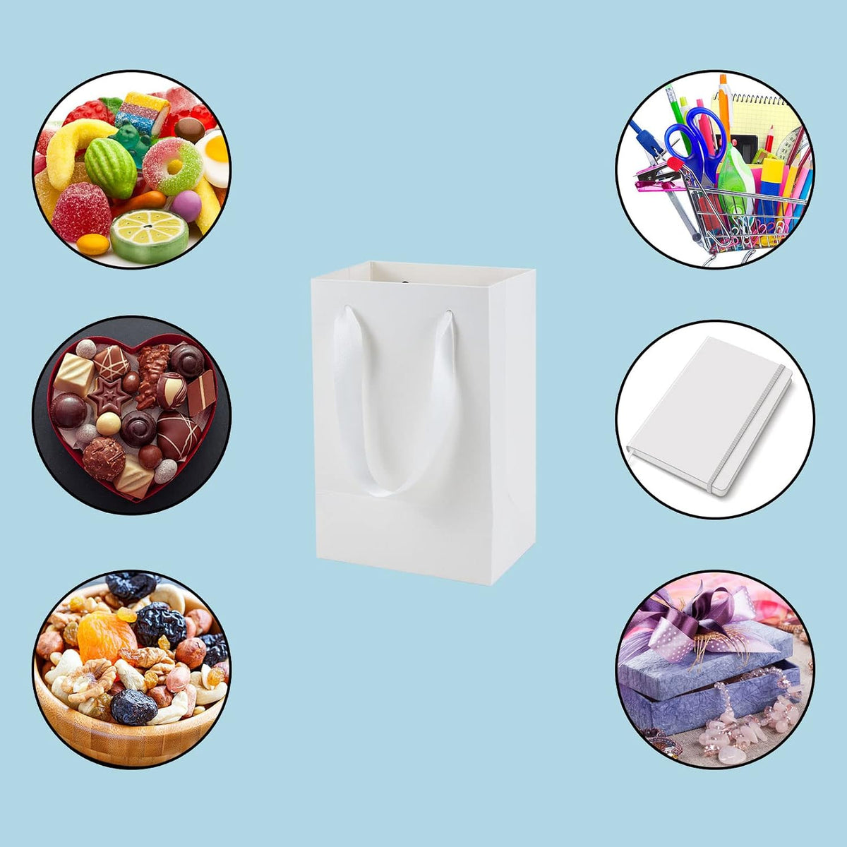 White Gift Bags with Handles, 30 Pack, 5.25x3.75x8 IN