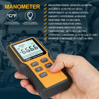 Manometer, Professional Air Pressure Meter, Dual-Port HVAC