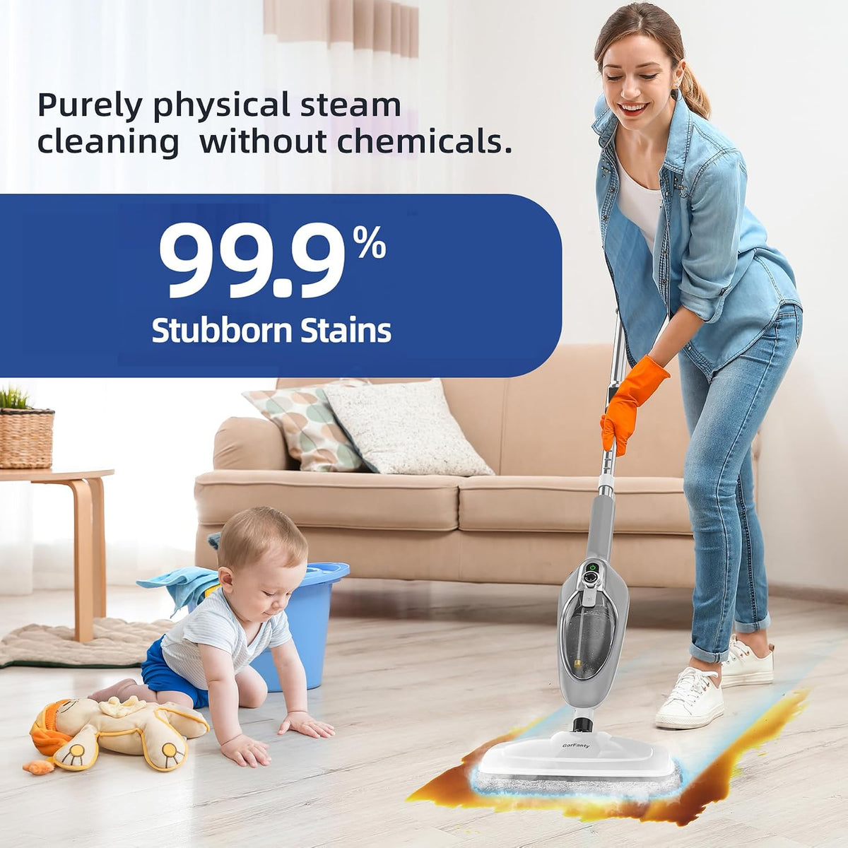 Steam Mop - 10-in-1 MultiPurpose Handheld Steam Cleaner Detachable Floor Steamer for Hardwood/Tile/Laminate Floors