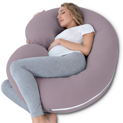 Pregnancy Pillows for Sleeping, Maternity Pillow with Cooling Cotton Cover, C Shaped for Pregnant Women, Natural Purple