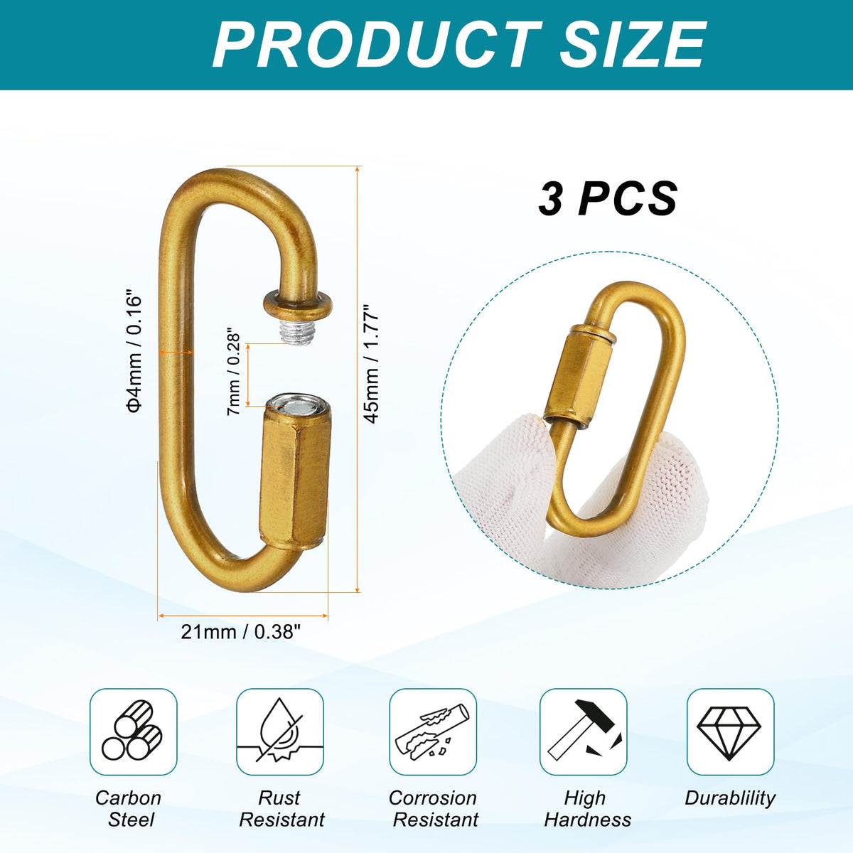 MECCANIXITY Chain Connectors 4mm Thick Gold Bronze 3Pack
