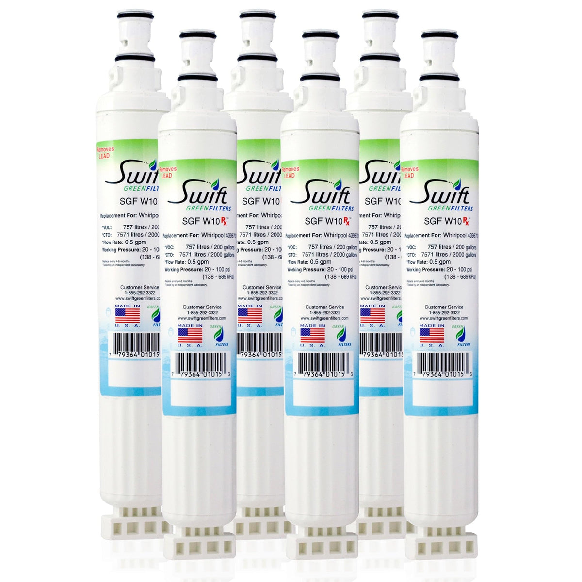 Swift Green Filters SGF-W10 Rx Compatible Refrigerator Water Filter for 4396701, EDR6D1, FILTER 6, 46-9915, (6 Pack) Made in USA