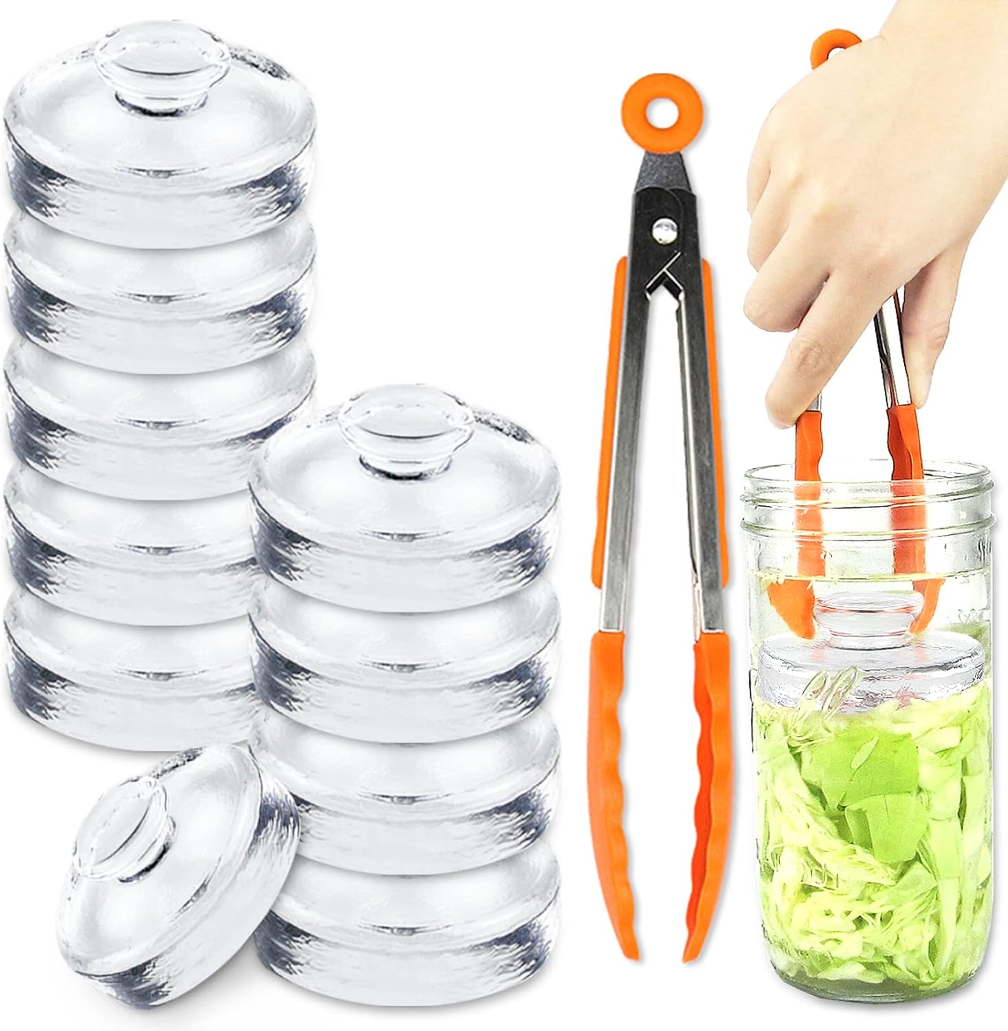 10-Pack Glass Fermentation Weights with Easy Grip Handle and Unique Texture Design for Large Wide Mouth Mason Jars