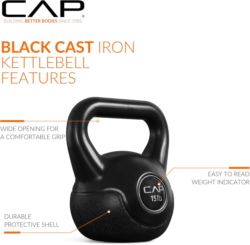 Barbell 45 LB Cement Kettlebell Set – 10 lb, 15 lb & 20 lb Vinyl-Coated Kettlebells for Strength Training, Cardio