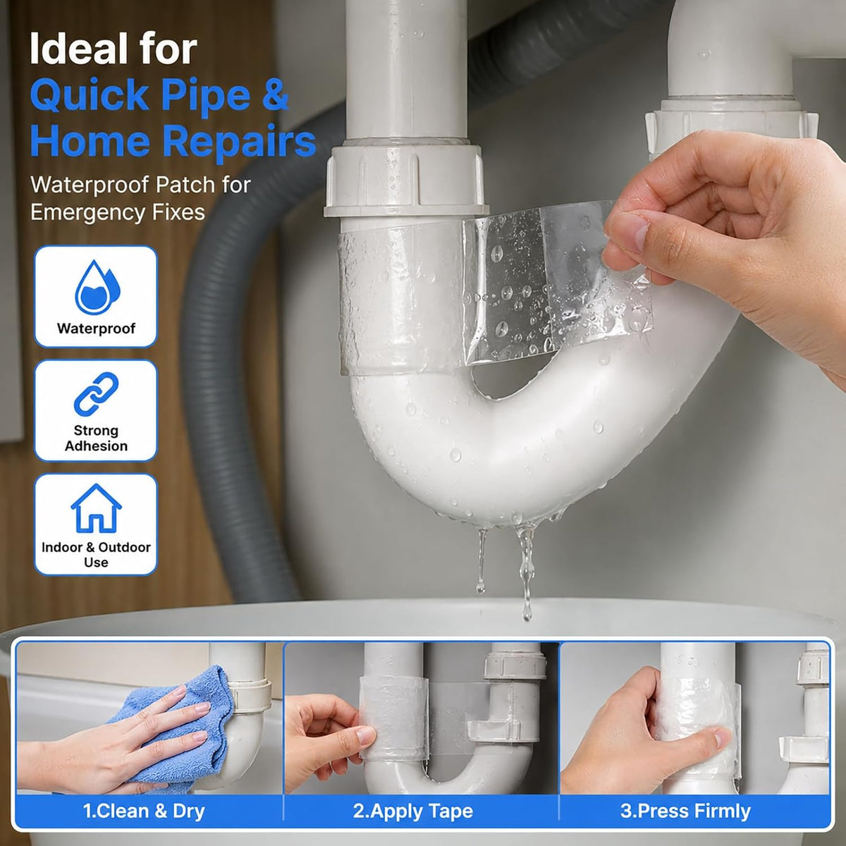 Waterproof Repair Tape for Outdoor Use, Heavy Duty Clear Patch Tape