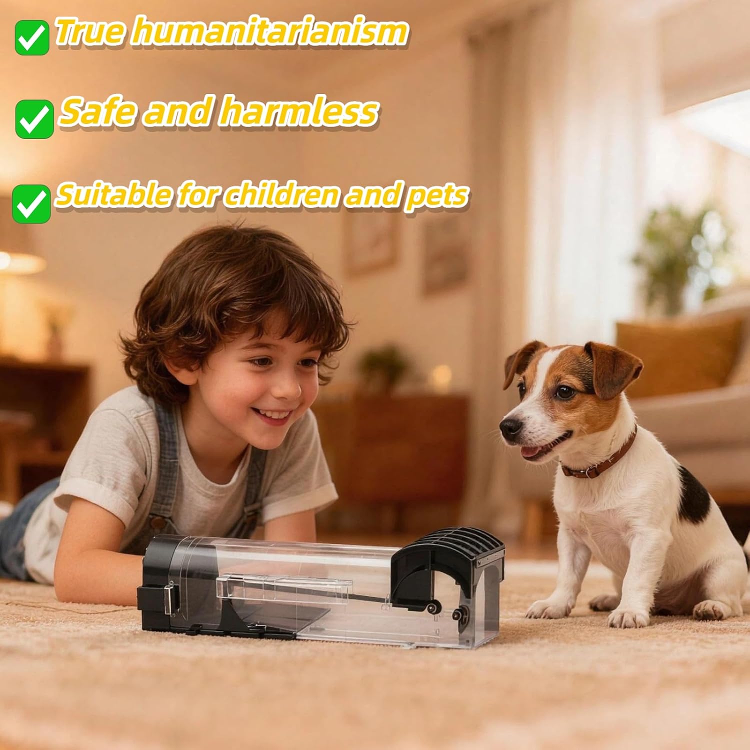 Humane Mouse Traps 12Inch Non-Contact Release,Easy to Use Clean, Child and Pet-Friendly Rat Trap for Rodents (Black