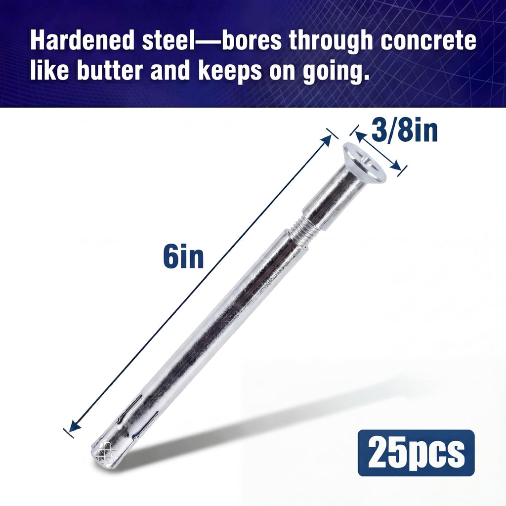 25 Pcs 3/8" x 6" Flat Head Sleeve Anchors
