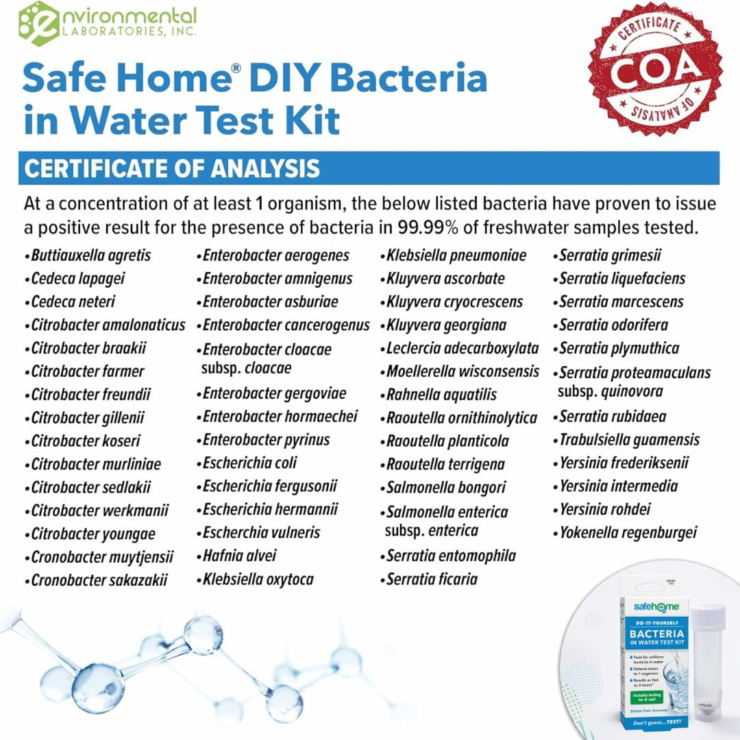 DIY Bacteria in Water Test Kit – Results as Fast as 6 Hours – Detects 50 Different Species of Coliform Bacteria – EPA