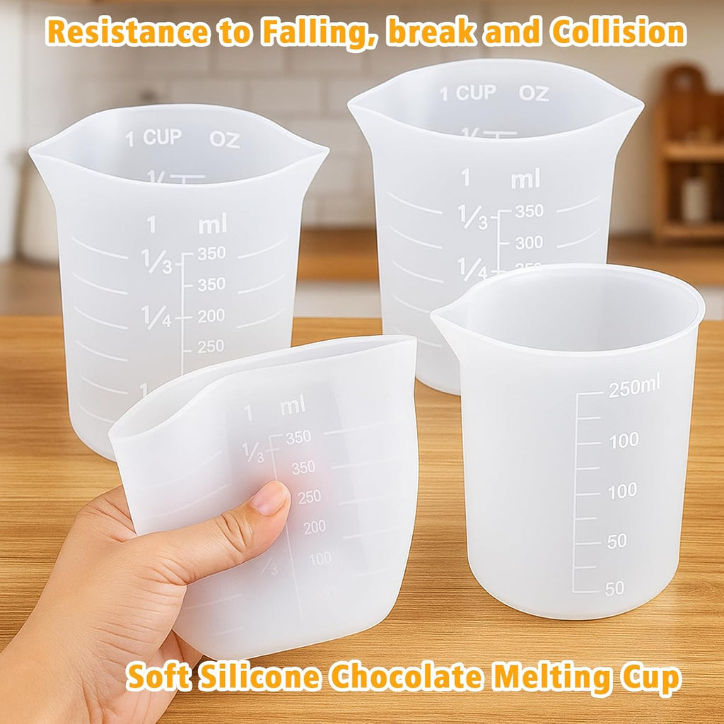 Silicone Cups for Melting Chocolate, 4PCS Silicone Measuring Cups with 250 & 350ml Capacity, Reusable Baking Supplies