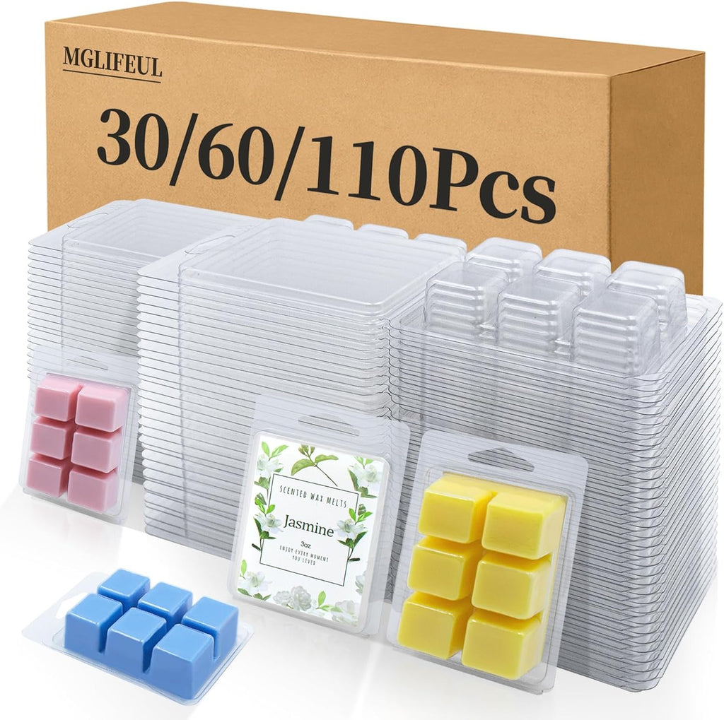Wax Melt Container Clamshell Packaging Mold Box with Packaging Box | Plastic Clear Empty Wax Candle Melt Tart