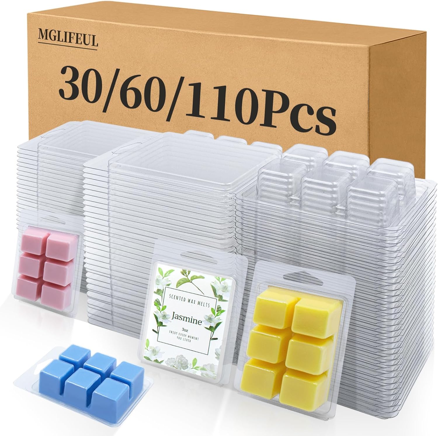 Wax Melt Container Clamshell Packaging Mold Box with Packaging Box | Plastic Clear Empty Wax Candle Melt Tart