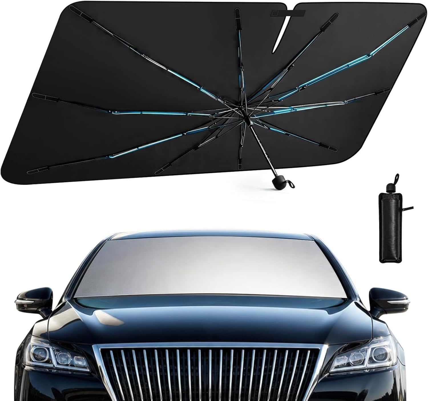 Umbrella Sunshade for Car Windshield - Windshield Sun Shade 2026 Upgraded Foldable 57"x32" - Sunshade for Car Front