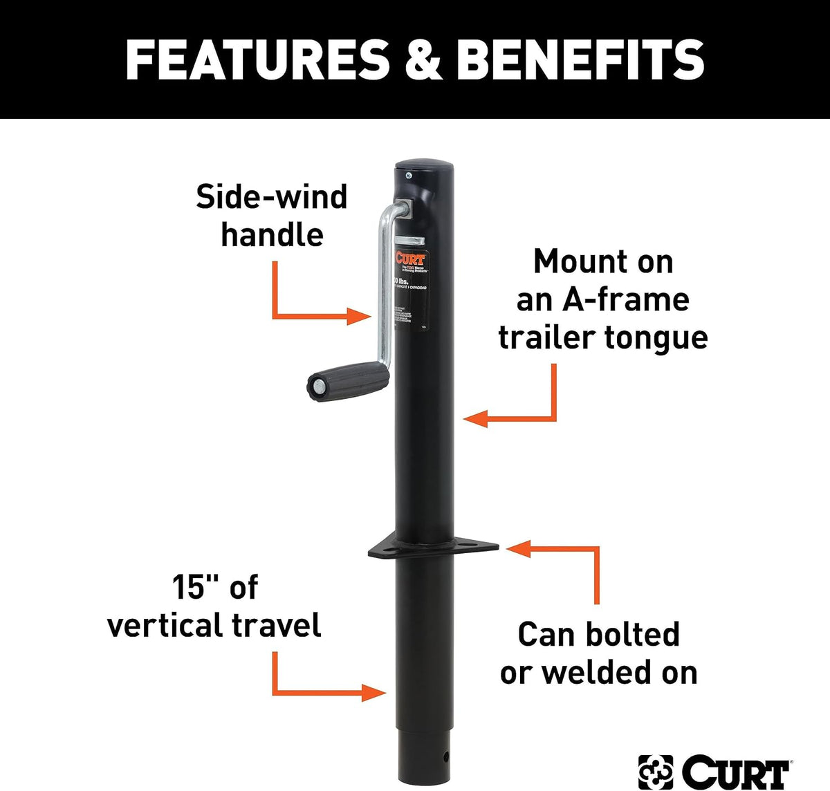 28204 A-Frame Trailer Jack, 2,000 lbs., 15 Inches Vertical Travel