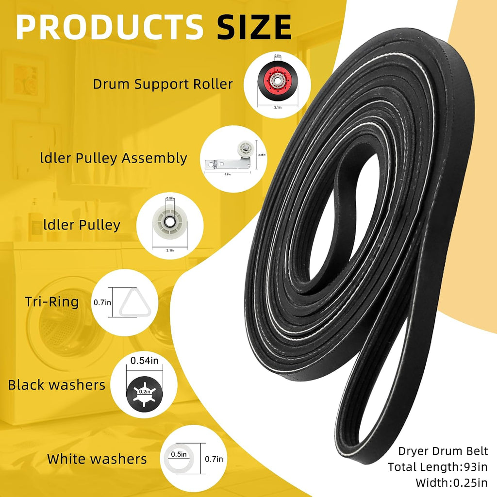 WPW10314173 Drum Roller&W10837240 Dryer Idler Pulley&661570v Dryer Belt&279640 Idler Pulley=4392067 Dryer Repair