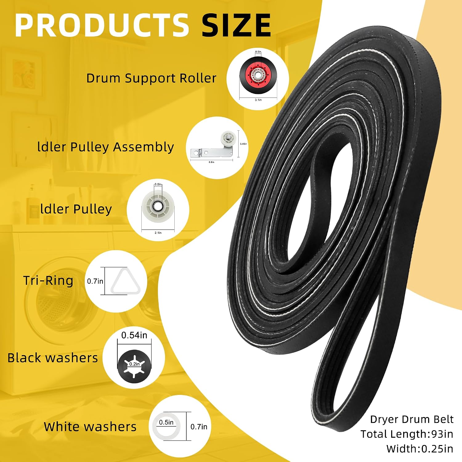 WPW10314173 Drum Roller&W10837240 Dryer Idler Pulley&661570v Dryer Belt&279640 Idler Pulley=4392067 Dryer Repair