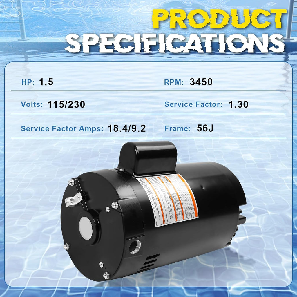 B129 Pool Pump Motor 1.5 HP 56J Frame Fit for Century A.O. Smith 1 Speed