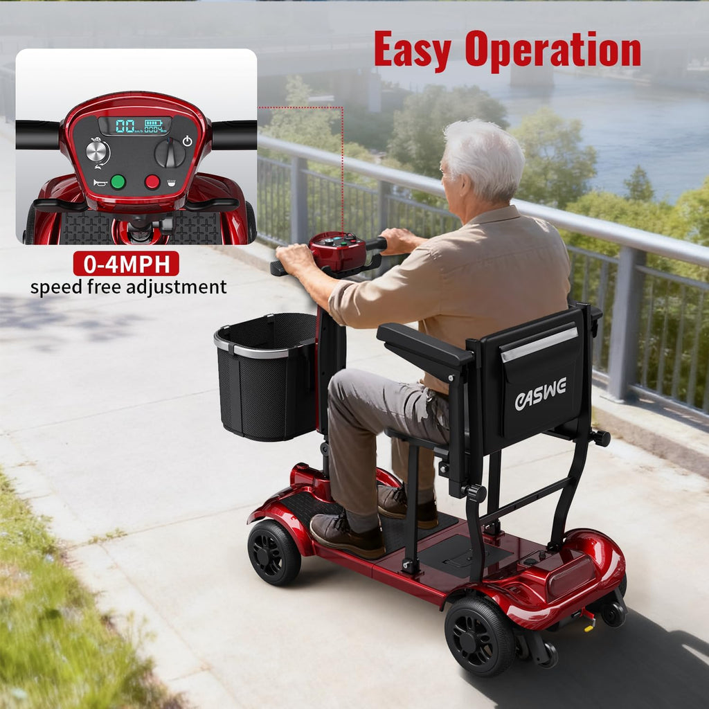 Mobility Scooter for Adults & Seniors, Folding Portable Travel 4 Wheel Electric Scooter, All Terrain Power, Airline