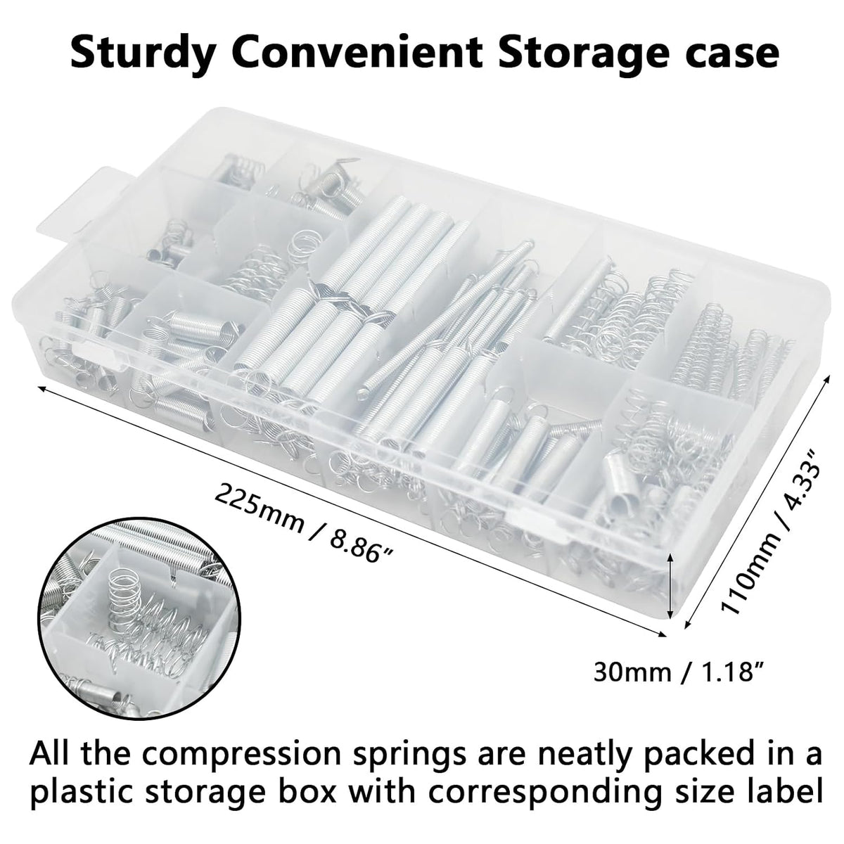 200Pcs Spring Assortment Kit, 20 Different Size Zinc Plated Extension and Compression Springs for Shops and Home