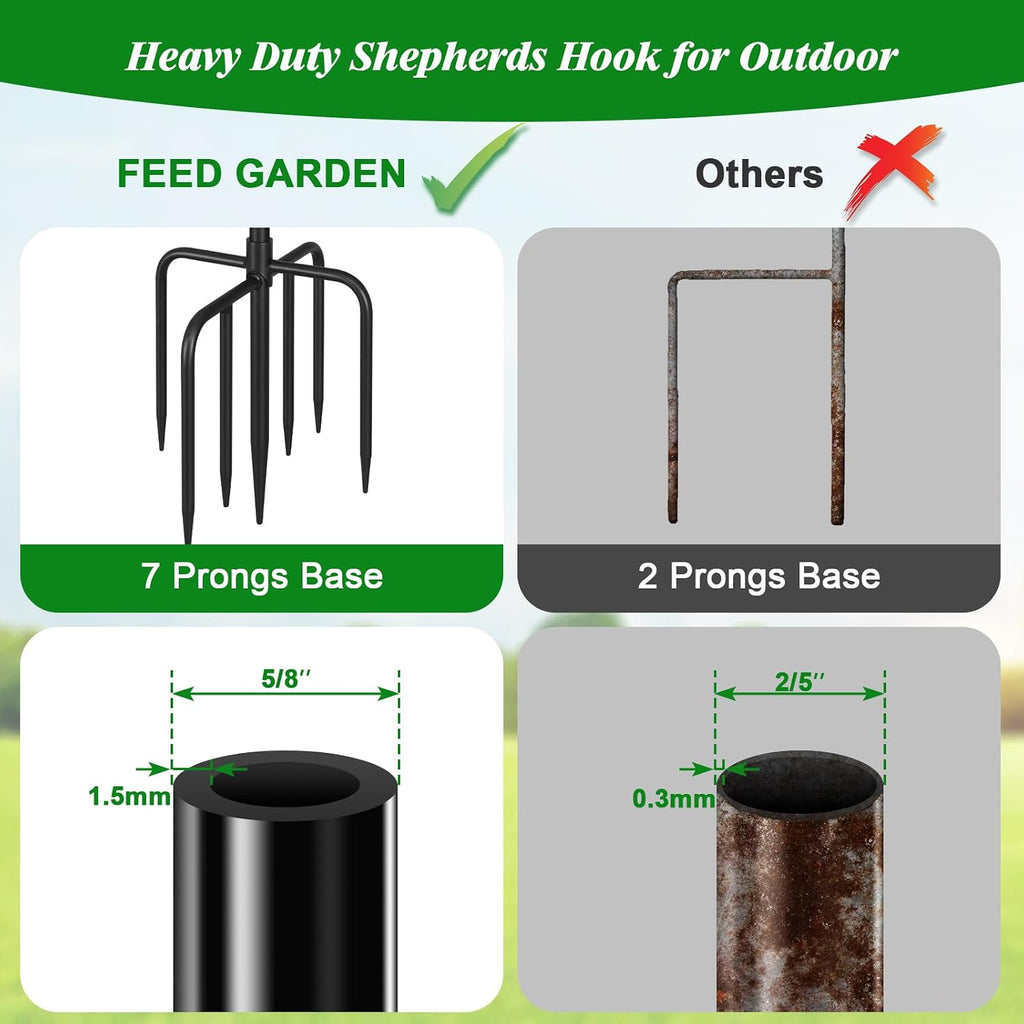 76'' Bird Feeder Pole, 7-Prong Base Shepherds Hook for Outdoor