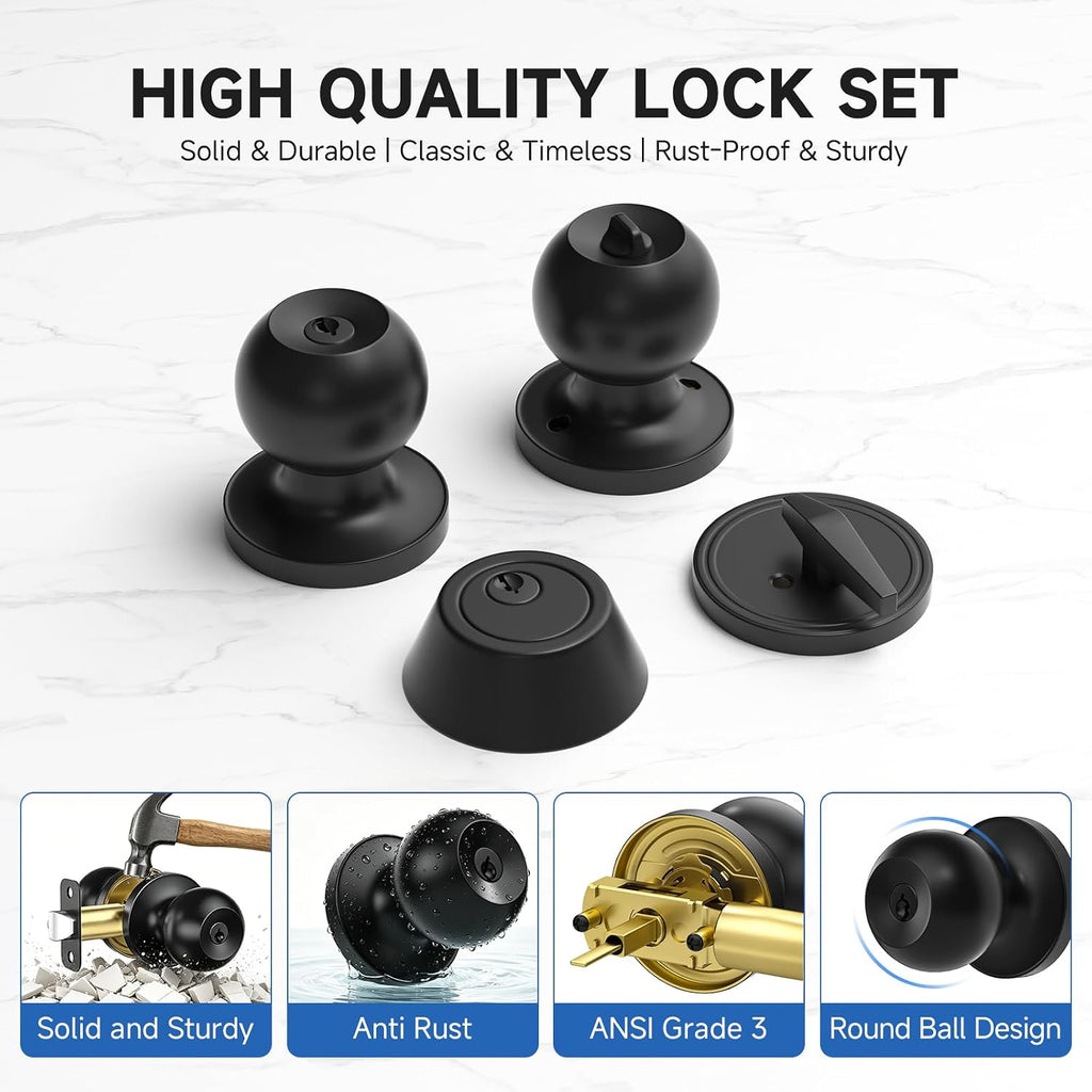 2 Pack Exterior Door Lock Set Matte Black Door Locks for Front Door | Keyed Alike Deadbolt Lock, Stainless Steel