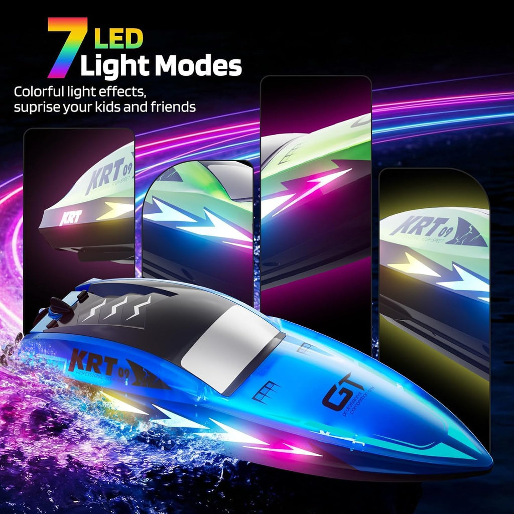 RC Boat for Kids Remote Control Boats Pool Lakes Bathtub Toy | 8 LED Light Modes,Whole Body Waterproof,Low