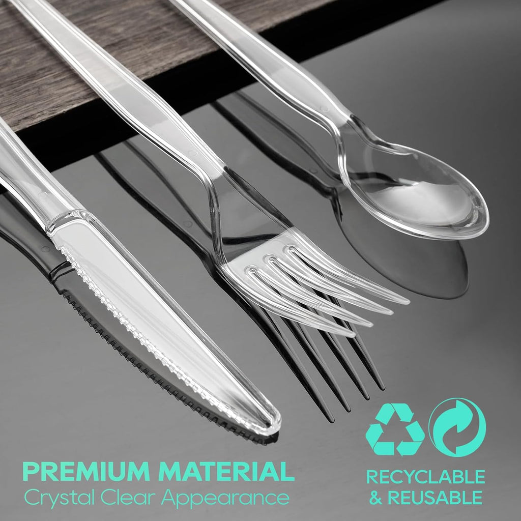 540 Clear Plastic Silverware, Heavy Duty Disposable Cutlery Set