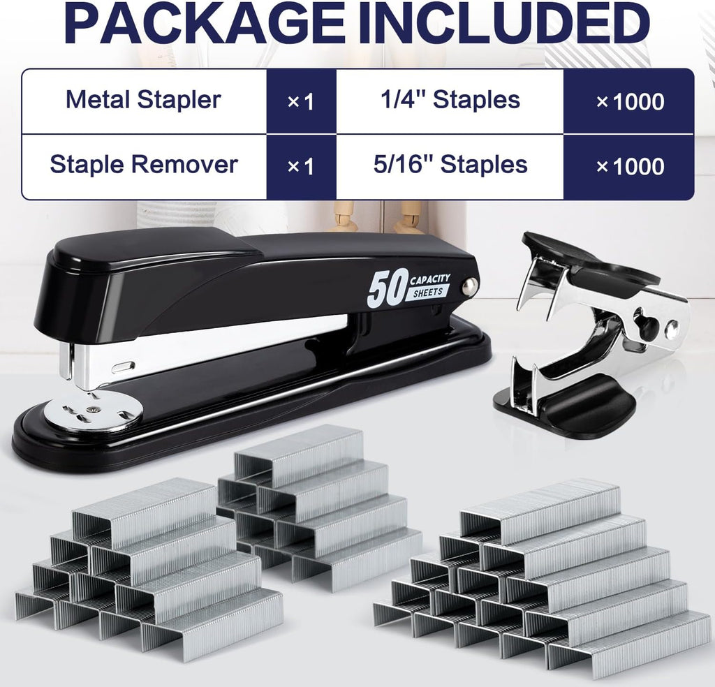 Stapler Heavy Duty, 2000 Staples and Staple Remover, Black