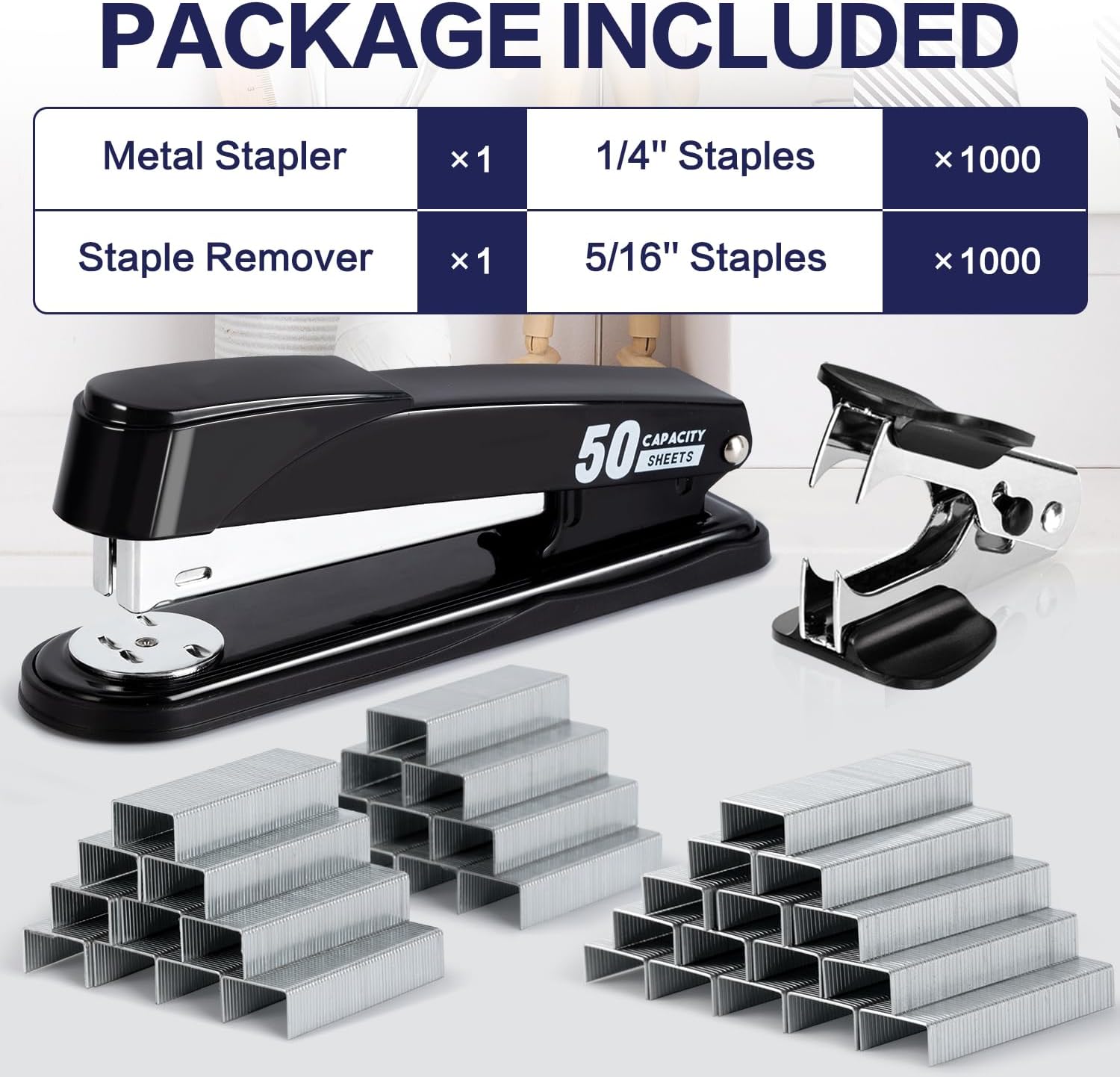 Stapler Heavy Duty, 2000 Staples and Staple Remover, Black