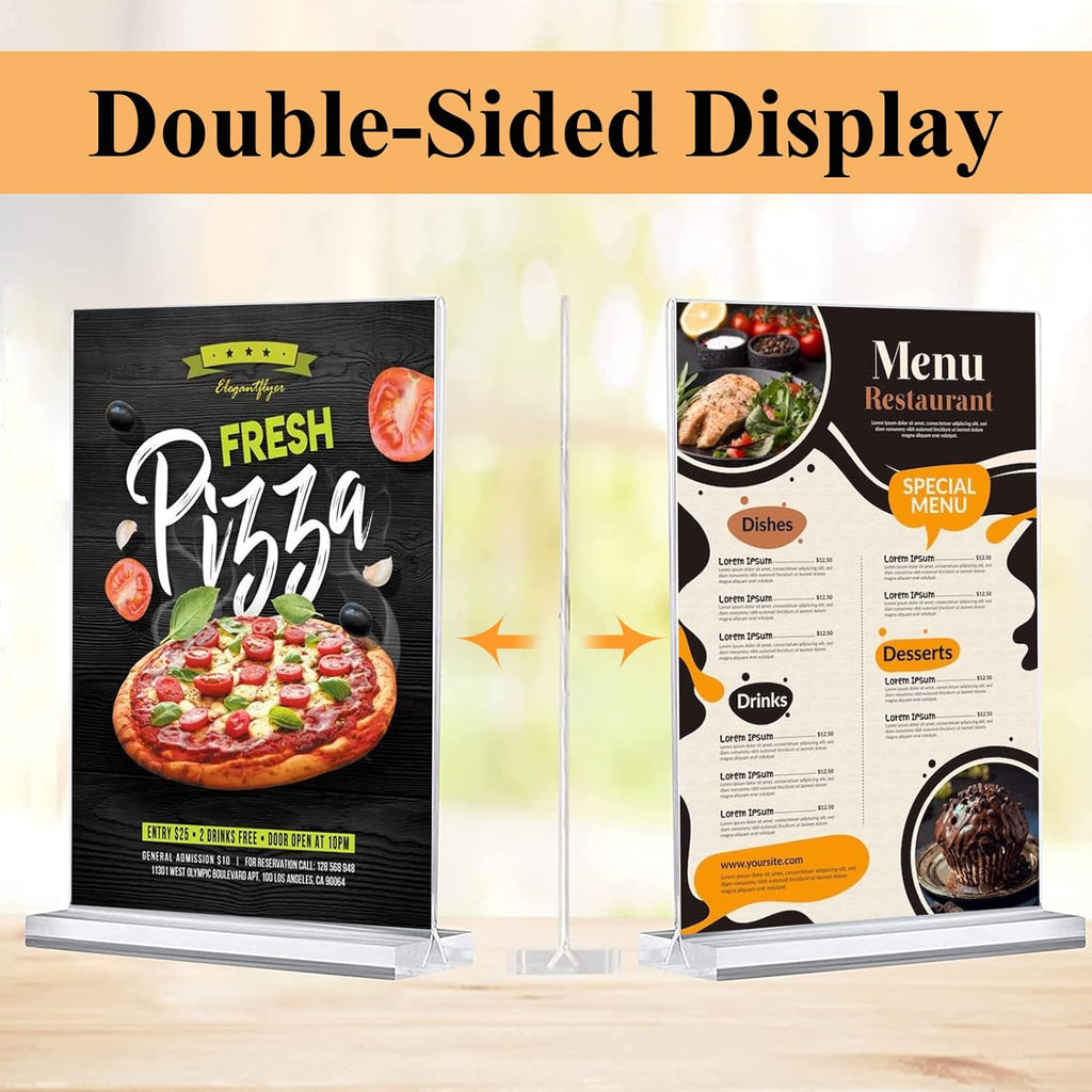 Acrylic Sign Holder 8.5 x 11, Double Sided Clear Acrylic Display Table Signs Stand, T Shape Flyer Holder Plastic for