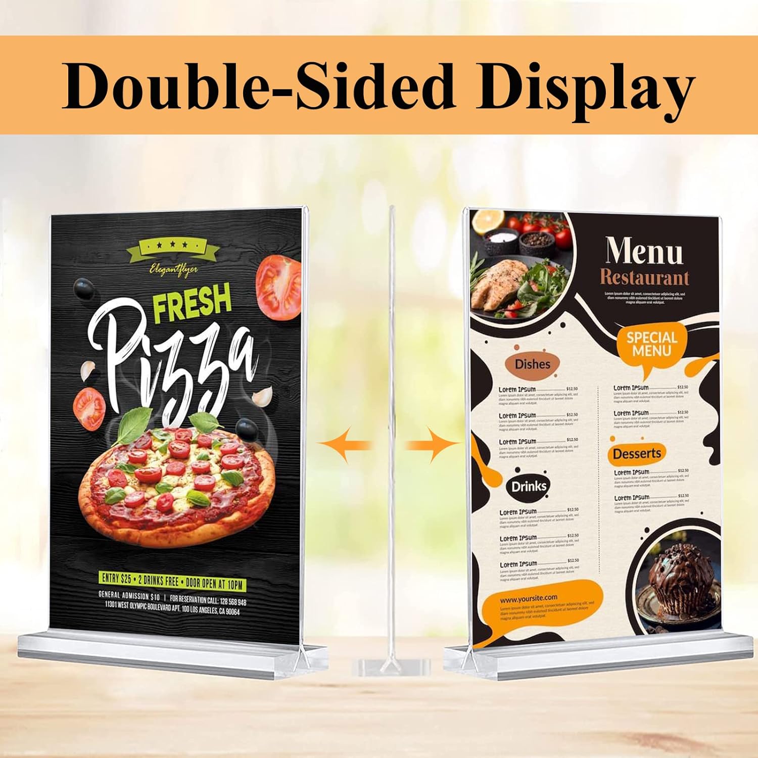 Acrylic Sign Holder 8.5 x 11, Double Sided Clear Acrylic Display Table Signs Stand, T Shape Flyer Holder Plastic for