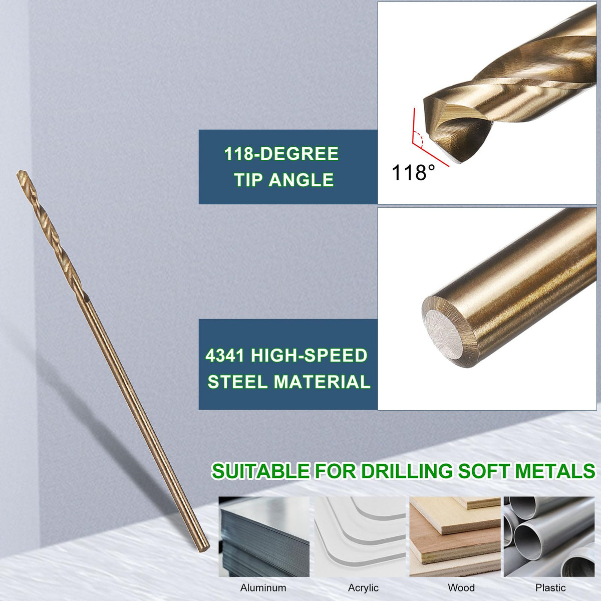 METALLIXITY Micro Drill Bit #60 10Pcs 4341 HSS Small Bits 118° Gold Finish