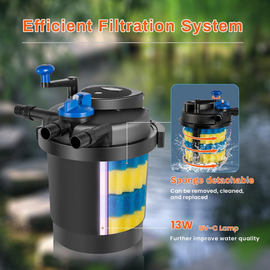 1580GPH Bio Pressure Pond Filter with 13W Light for Outdoor Pond