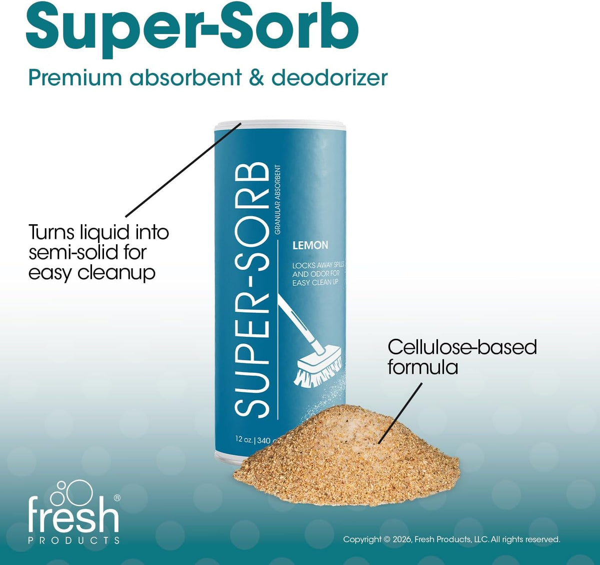 Super-Sorb Liquid Spill Absorbent, Lemon Scent, 720 Oz, 12 Oz Shaker Can