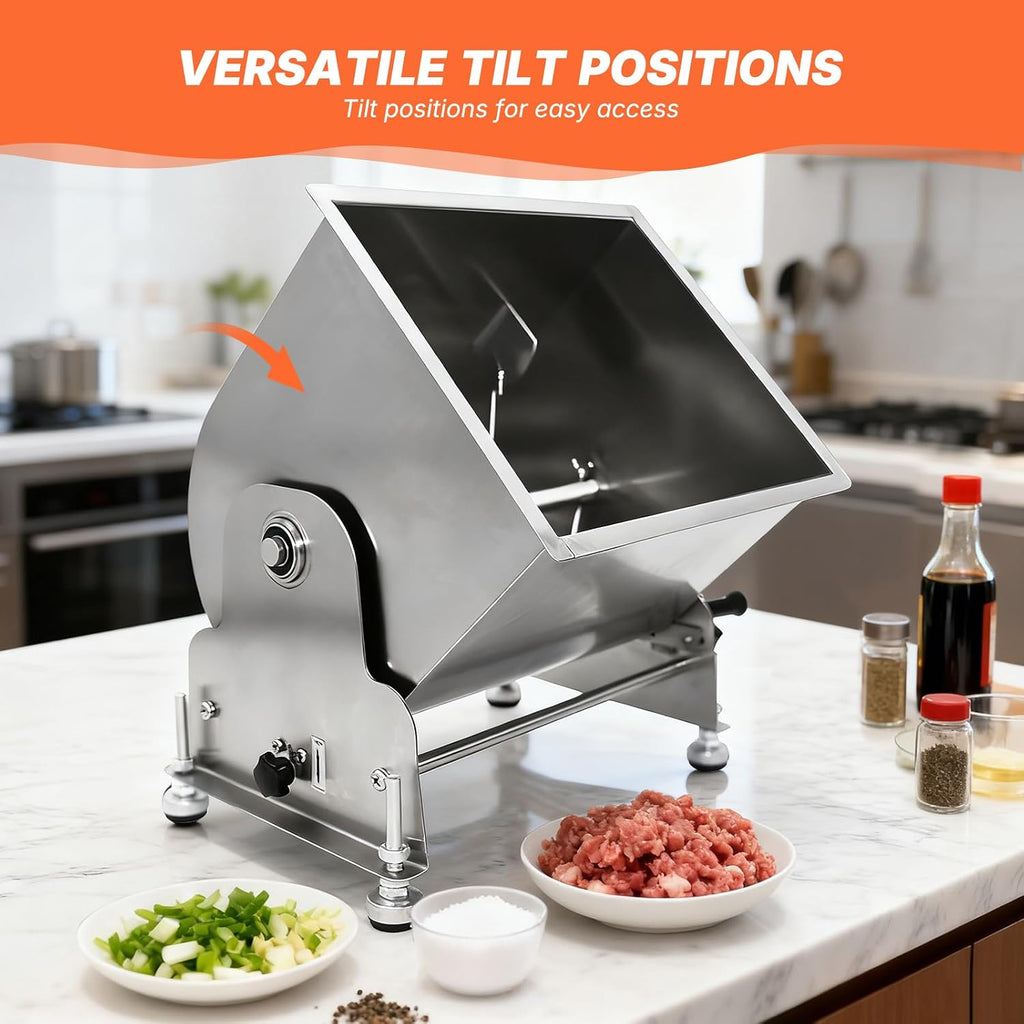 Hakka Commerical Meat Mixer, Stainless Steel 10L Tilt Tank Manual Meat Mixer for Sausage (Mixing Max.15lb/7.5L for Meat)