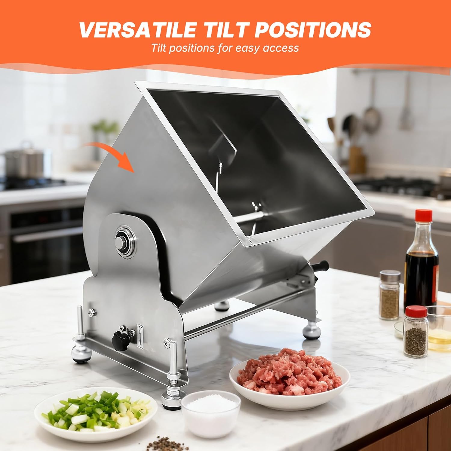 Hakka Commerical Meat Mixer, Stainless Steel 10L Tilt Tank Manual Meat Mixer for Sausage (Mixing Max.15lb/7.5L for Meat)