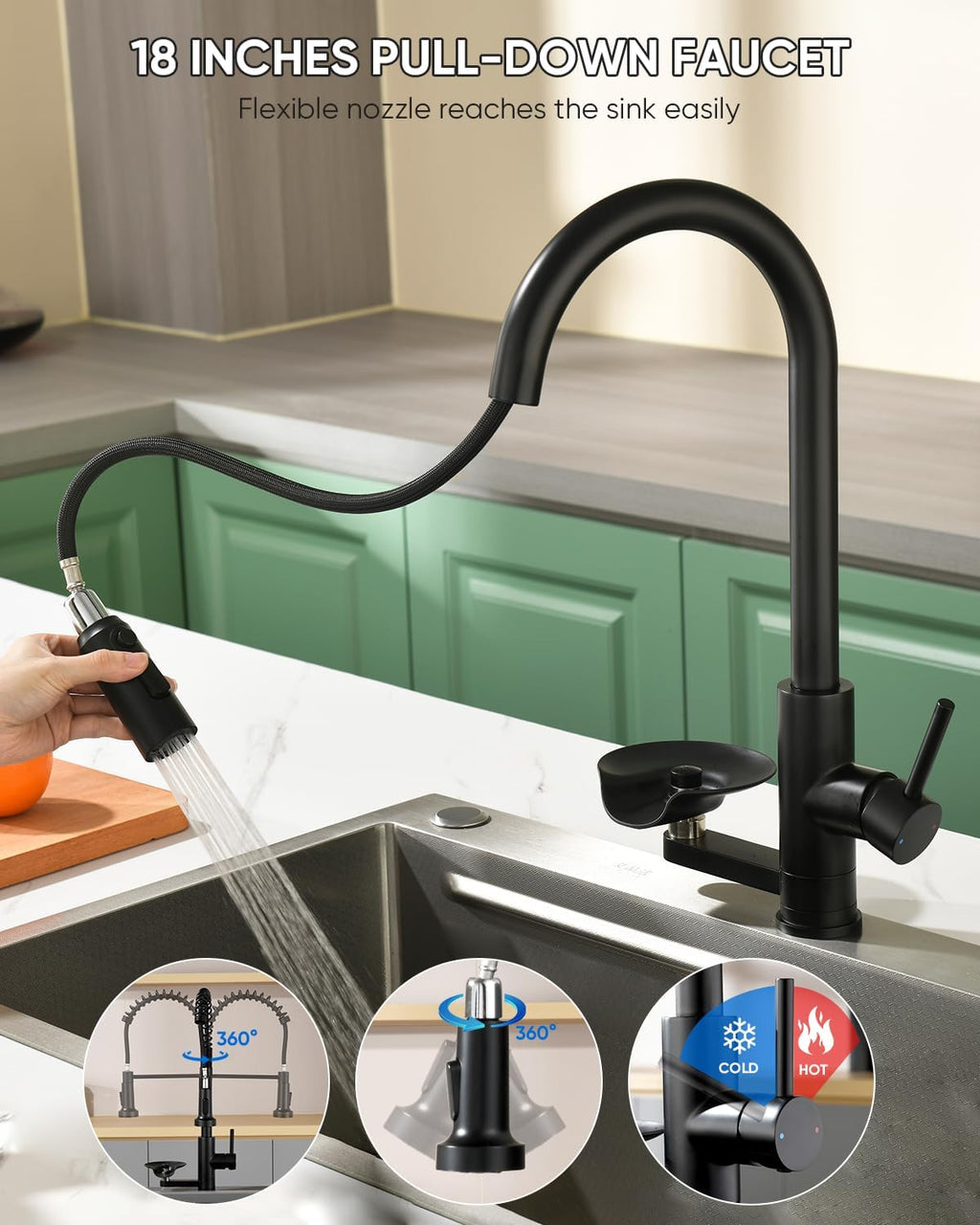 Kitchen Faucet with Cup Washer Pull Down Sprayer Stainless Steel Kitchen Sink Faucet with Deck Plate Glass Rinser